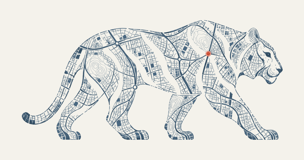 A tiger illustrated with streets and contours from a city map.